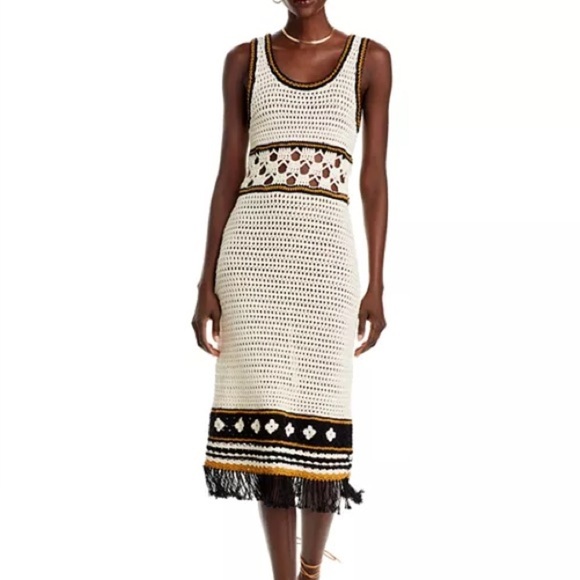 Mother The Frayed Edge Midi Dress XL Sand Dune Cream Boho Vacation Resortwear - Picture 1 of 15